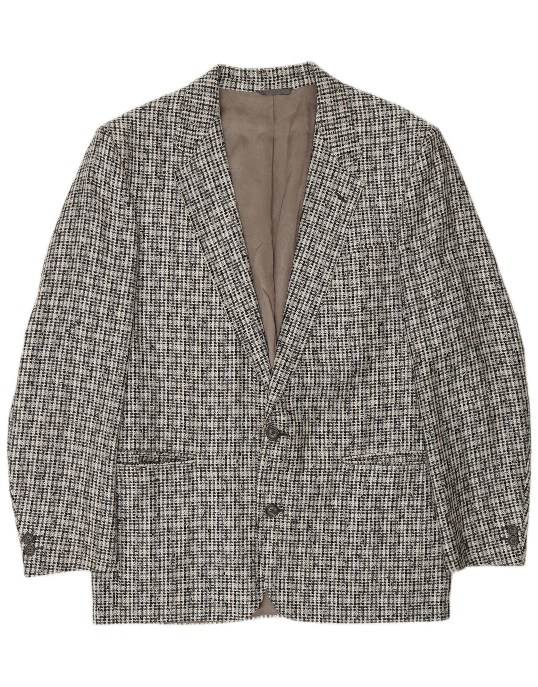 VINTAGE Herre 2-knaps blazerjakke IT 50 Stor grå ternet polyester