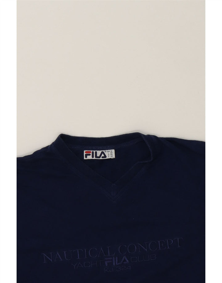 FILA Mens Graphic T-Shirt Top Medium Navy Blue Cotton Vintage Fila and Second-Hand Fila from Messina Hembry 