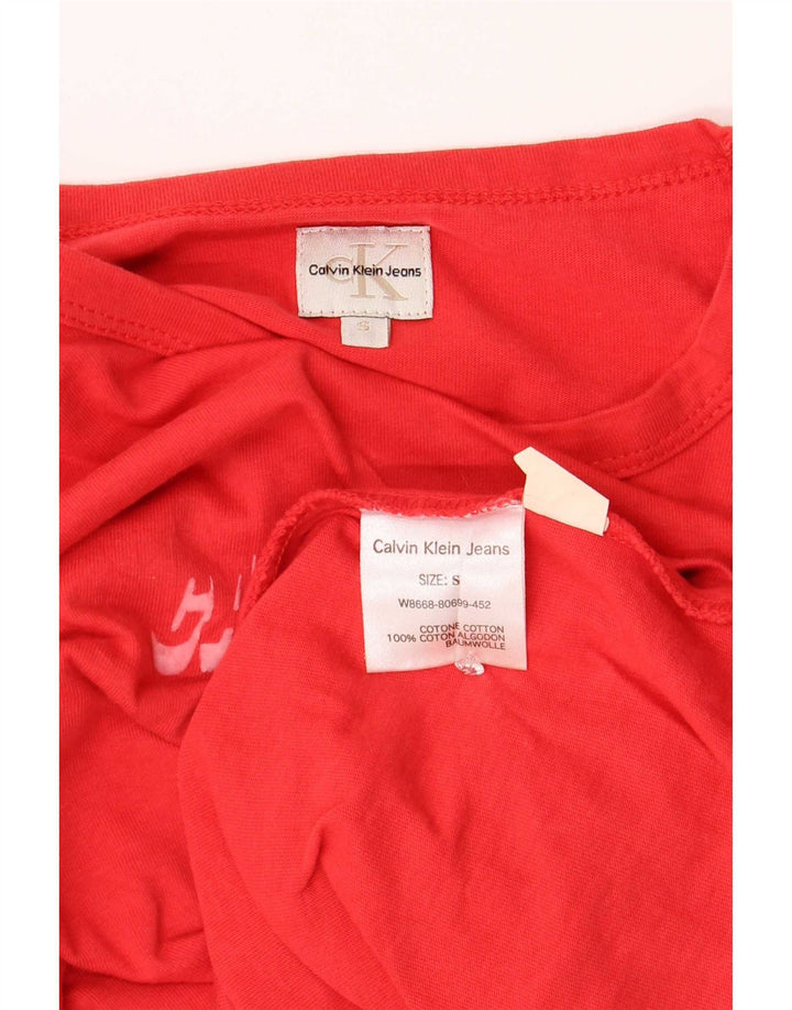 Calvin Klein Dame Grafisk Top Langærmet UK 10 Lille Rød Bomuld