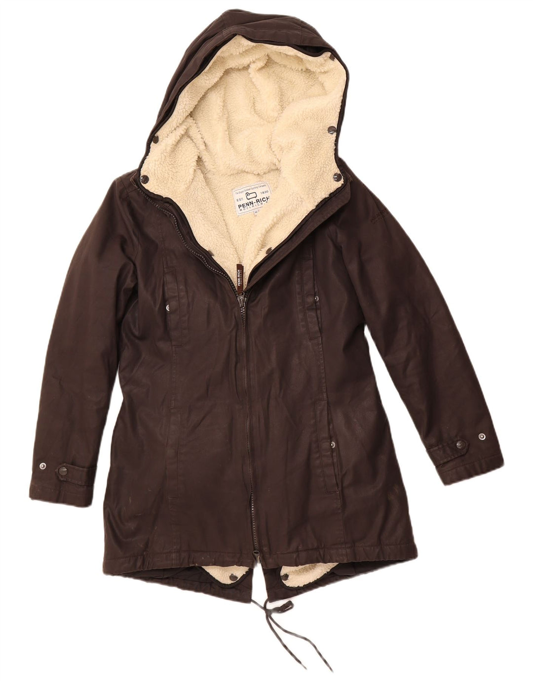 WOOLRICH Parkajakke med hætte til kvinder UK 14 Medium Brun Polyester