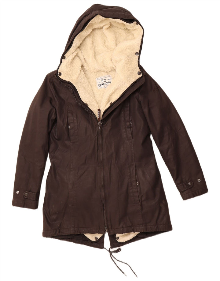 WOOLRICH Parkajakke med hætte til kvinder UK 14 Medium Brun Polyester
