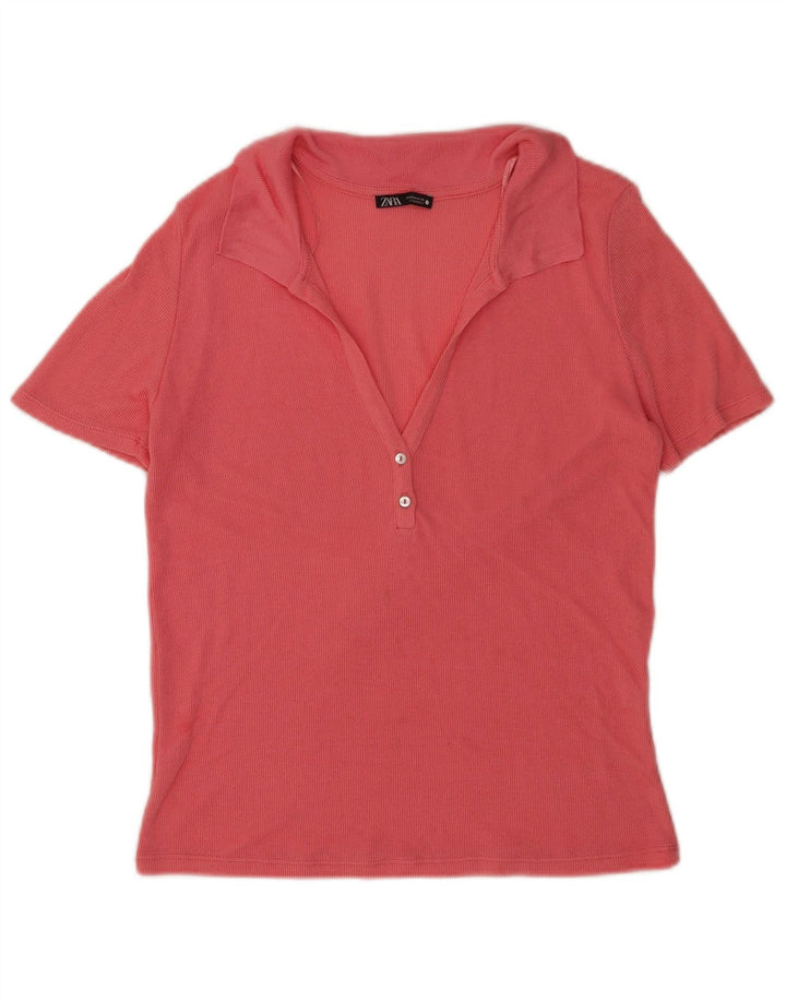 Zara Dame Polo Shirt UK 14 Medium Pink