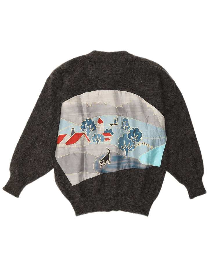 SIGI SCHEIBERG Dame grafisk cardigan sweater EU 40 Medium Grey Mohair