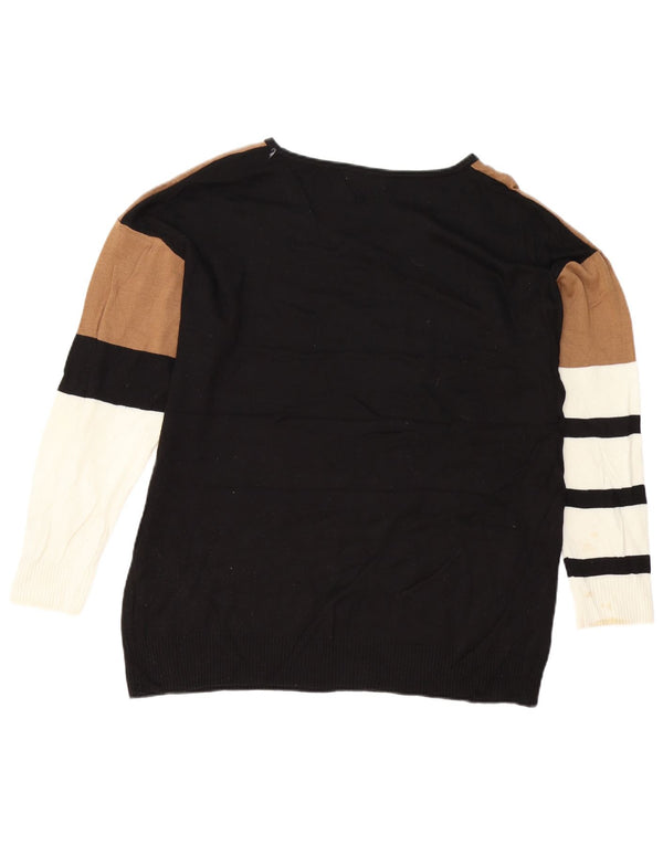 Calvin Klein Dame Boat Neck Jumper Sweater UK 16 Large Black Colourblock