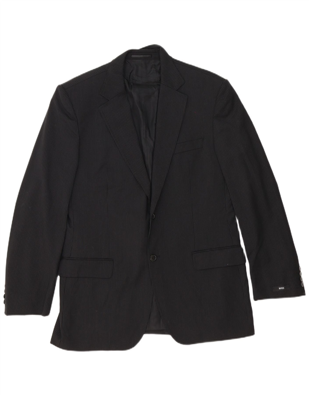Hugo Boss Herre 2-knaps blazerjakke EU 54 2XL sort nålestribet jomfruuld