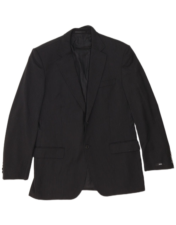 Hugo Boss Herre 2-knaps blazerjakke EU 54 2XL sort nålestribet jomfruuld