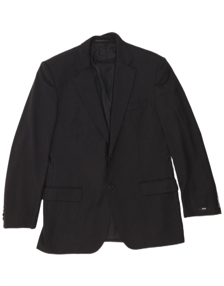 Hugo Boss Herre 2-knaps blazerjakke EU 54 2XL sort nålestribet jomfruuld