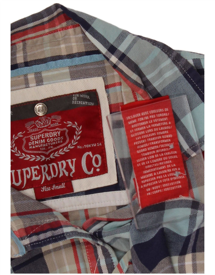 SUPERDRY Flannelskjorte til kvinder UK 10 Lille blå ternet bomuld