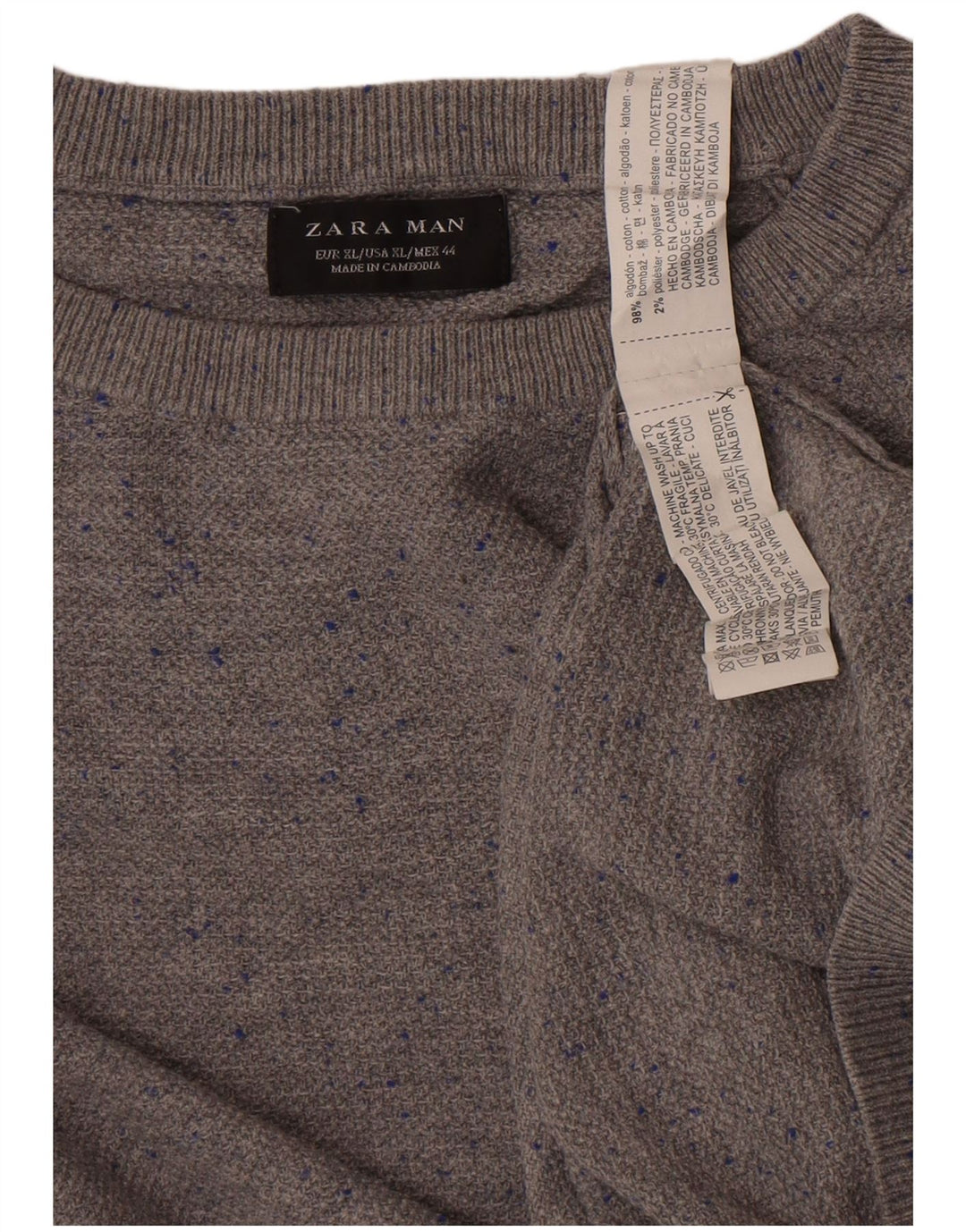 Zara Herre sweater med rund hals XL Grå Flecked Bomuld