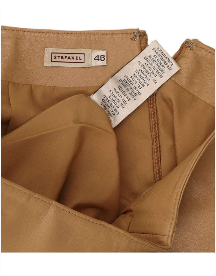 Stefanel Dame Læder Nederdel IT 48 XL W34 Beige Læder