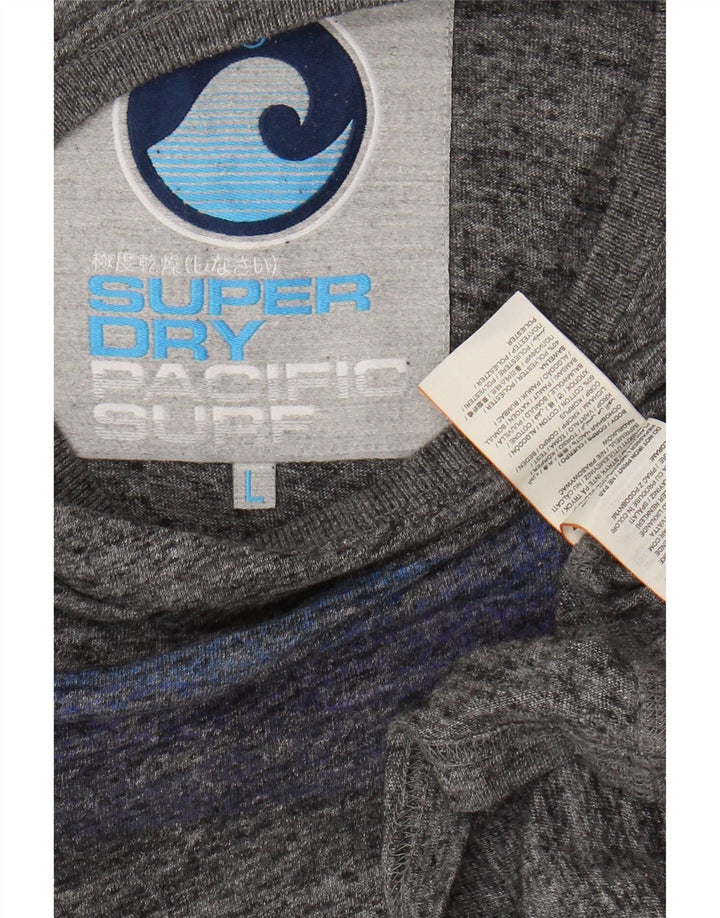 SUPERDRY Mens Graphic T-Shirt Top Large Grey Flecked Cotton