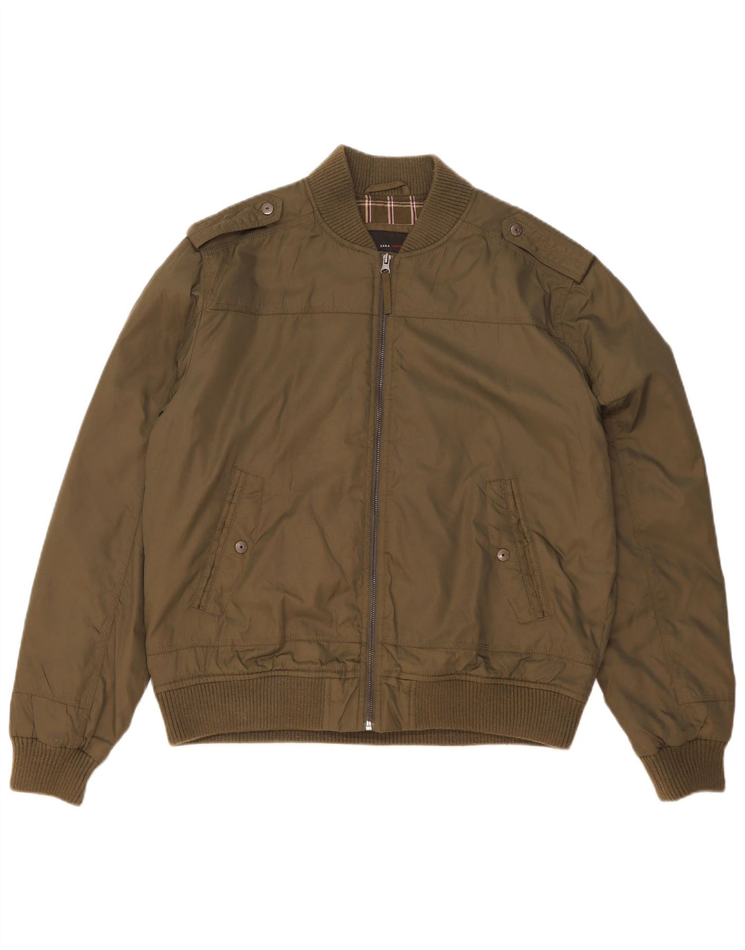 Zara Herre Military Bomber Jacket UK 42 XL Khaki Nylon