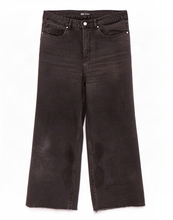 Zara Womens Wide Leg High Waist Cropped Jeans EU 42 Large W32 L24 Black