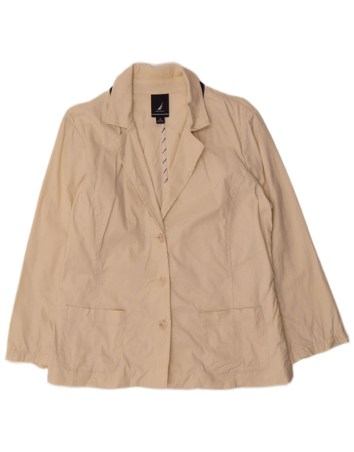 Nautica Dame 3 Button Blazer Jacket US 10 Stor Beige Bomuld