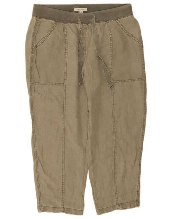 White Stuff Womens Cropped Trousers UK 12 Medium W32 L23 Khaki Linen