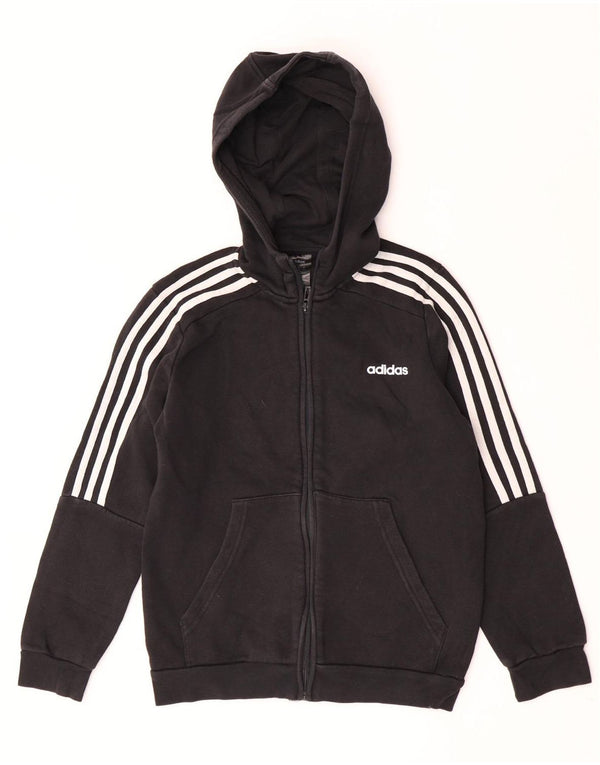 Adidas hættetrøje med lynlås til drenge 11-12 år Sort bomuld