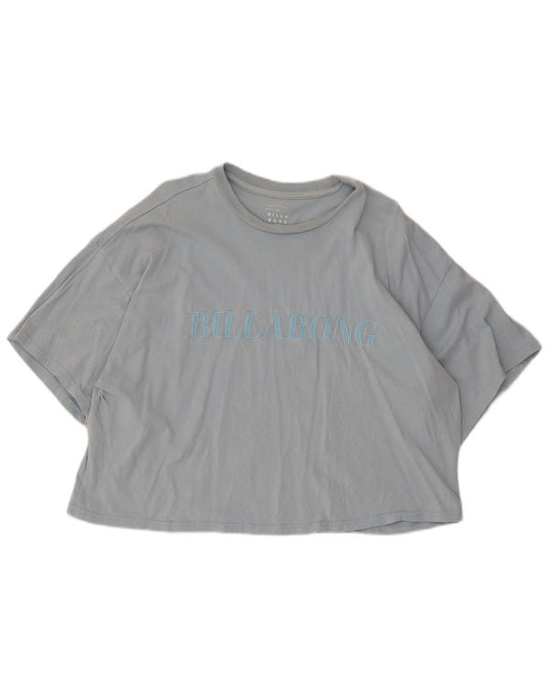 Billabong Womens Crop Graphic T-Shirt Top UK 14 Medium Blue Cotton