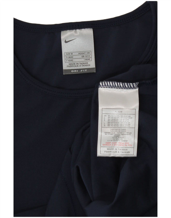 Nike Dame Dri Fit T-Shirt Top UK 10/12 Medium Navy Blue Polyester