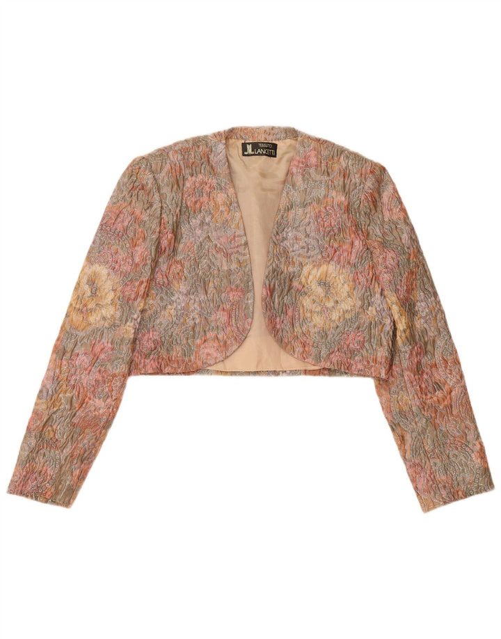 LANCETTI Womens Open Crop Bolero Jacket UK 14 Medium Multicoloured Floral