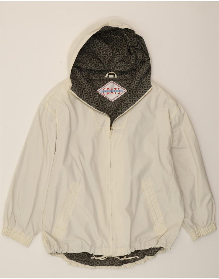 VINTAGE Mens Graphic Hooded Rain Jacket UK 42 XL Off White Polyester