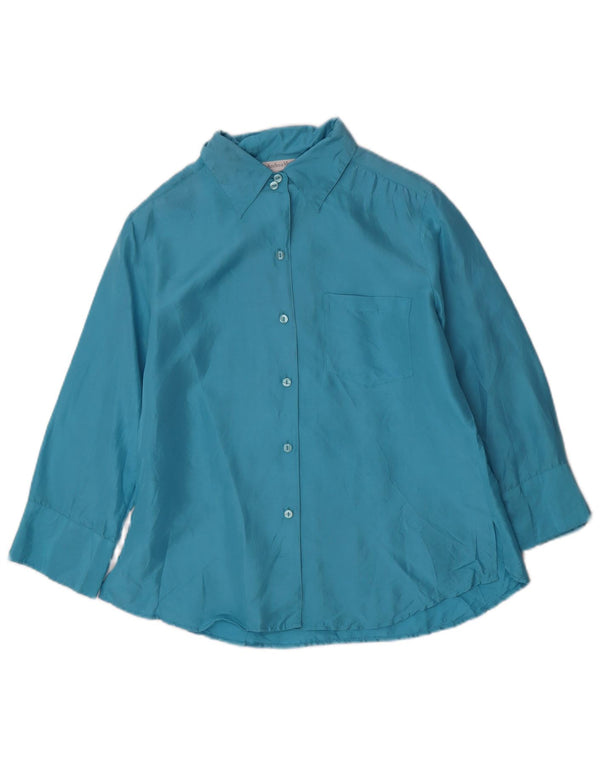 Andrea Mare Dame 3/4-ærmet skjortebluse UK 10 Small Blue Silk