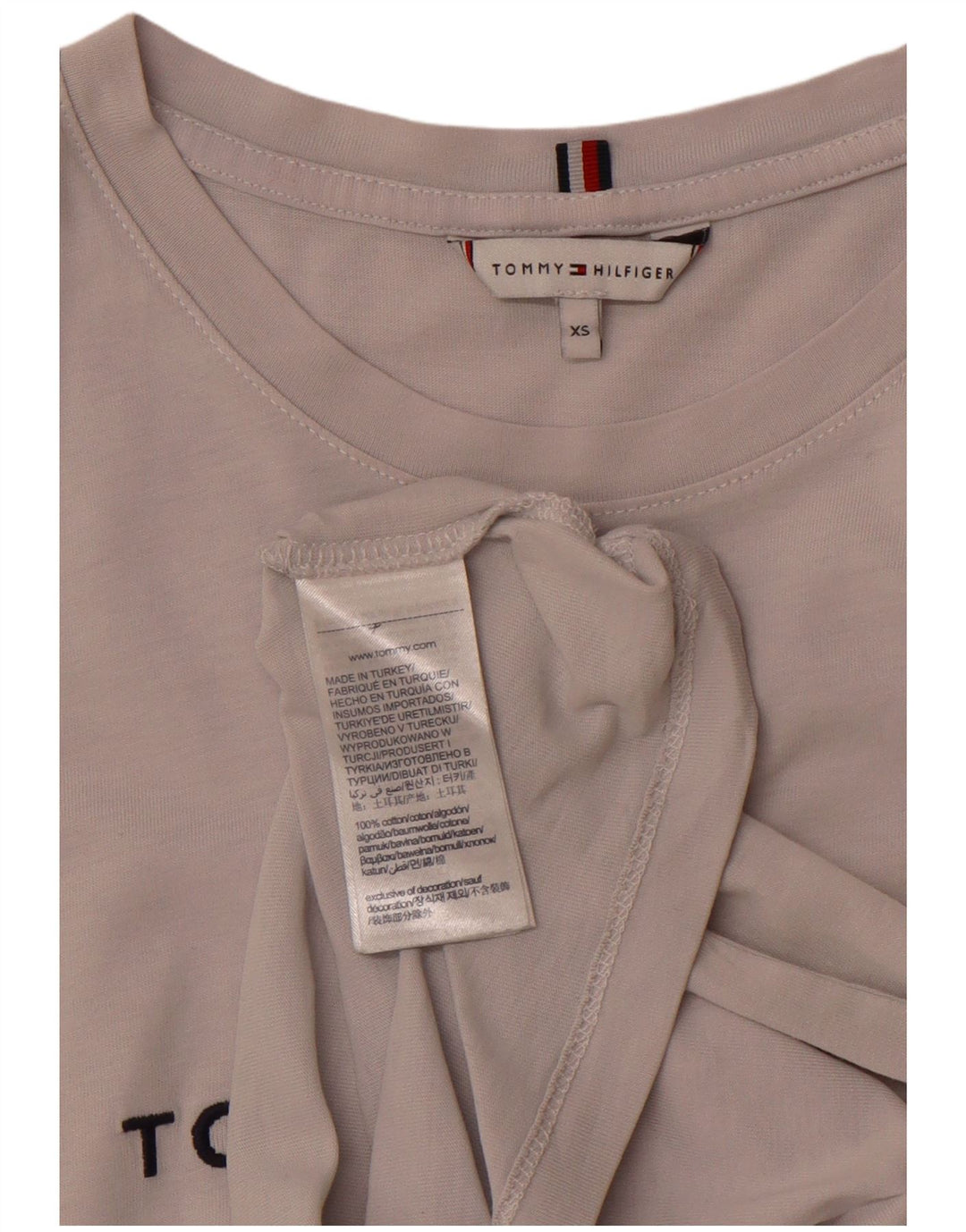 TOMMY HILFIGER Grafisk T-shirt top til kvinder UK 6 XS grå bomuld