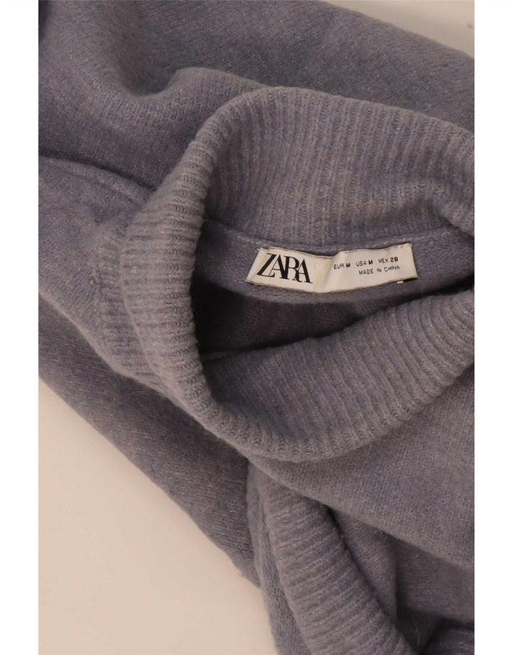 Zara Womens Crop Oversized rullehals sweater UK 14 Medium Blue