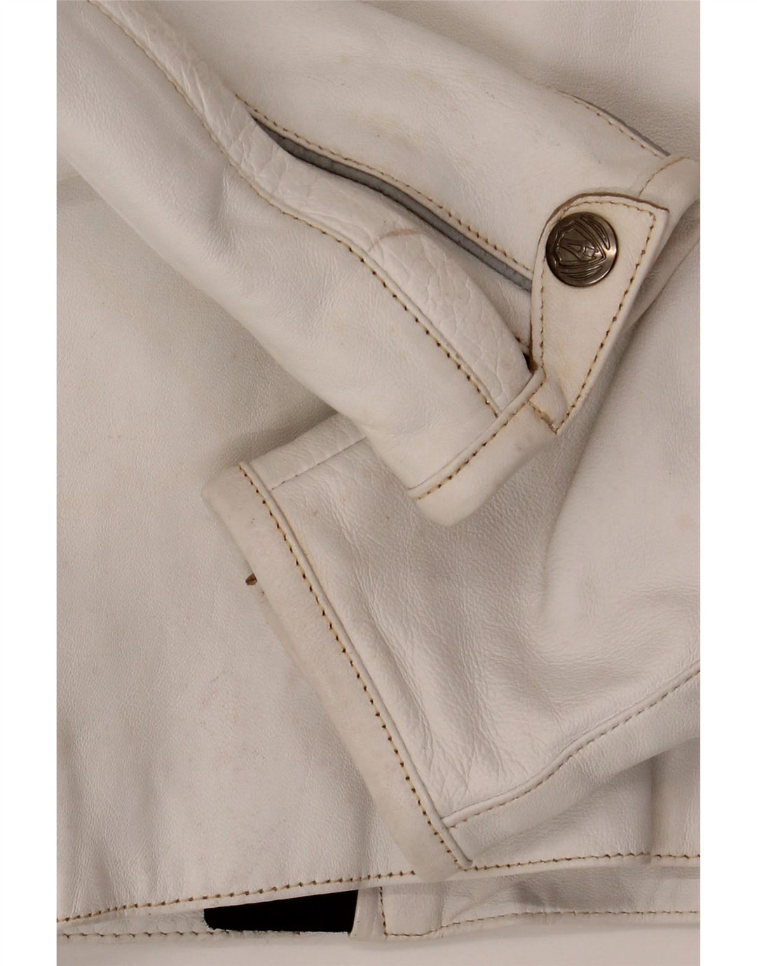 Arlen Ness Dame Læder Biker Jacket UK 18 XL Off White Læder