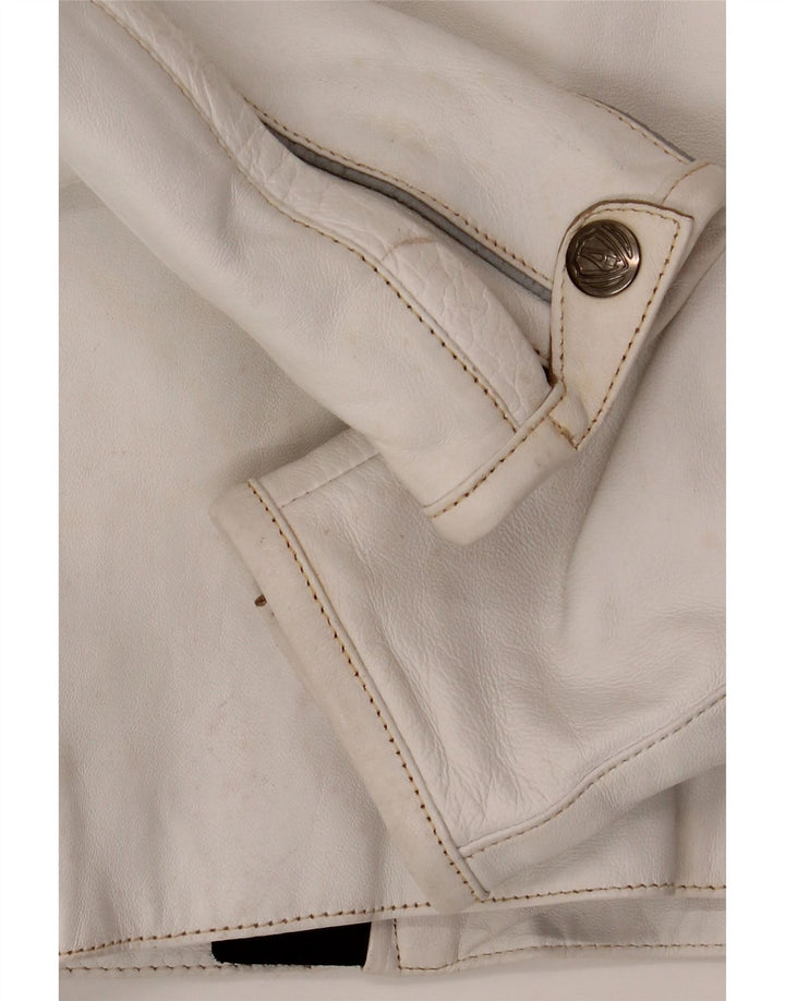Arlen Ness Dame Læder Biker Jacket UK 18 XL Off White Læder
