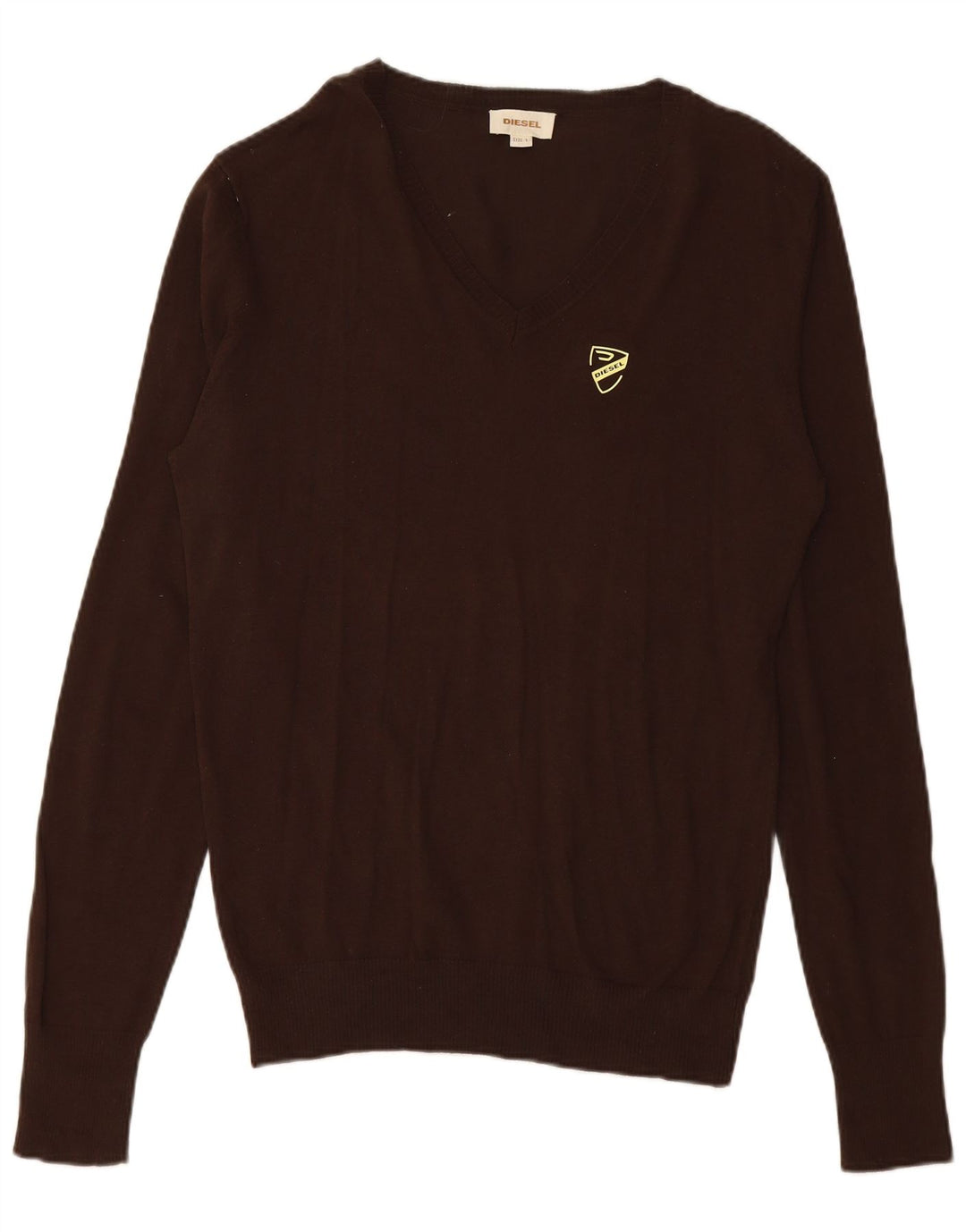 DIESEL Herre V-hals sweater Stor brun bomuld