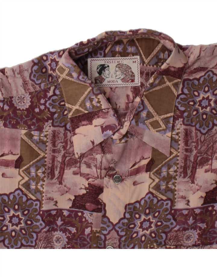 VINTAGE Mens Short Sleeve Shirt Medium Burgundy Patchwork Viscose Vintage Vintage and Second-Hand Vintage from Messina Hembry 