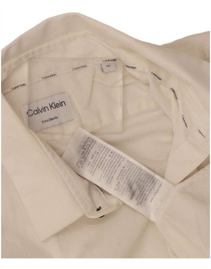 Calvin Klein Herre Extra Slim Fit Skjorte Størrelse 40 Medium Hvid Bomuld
