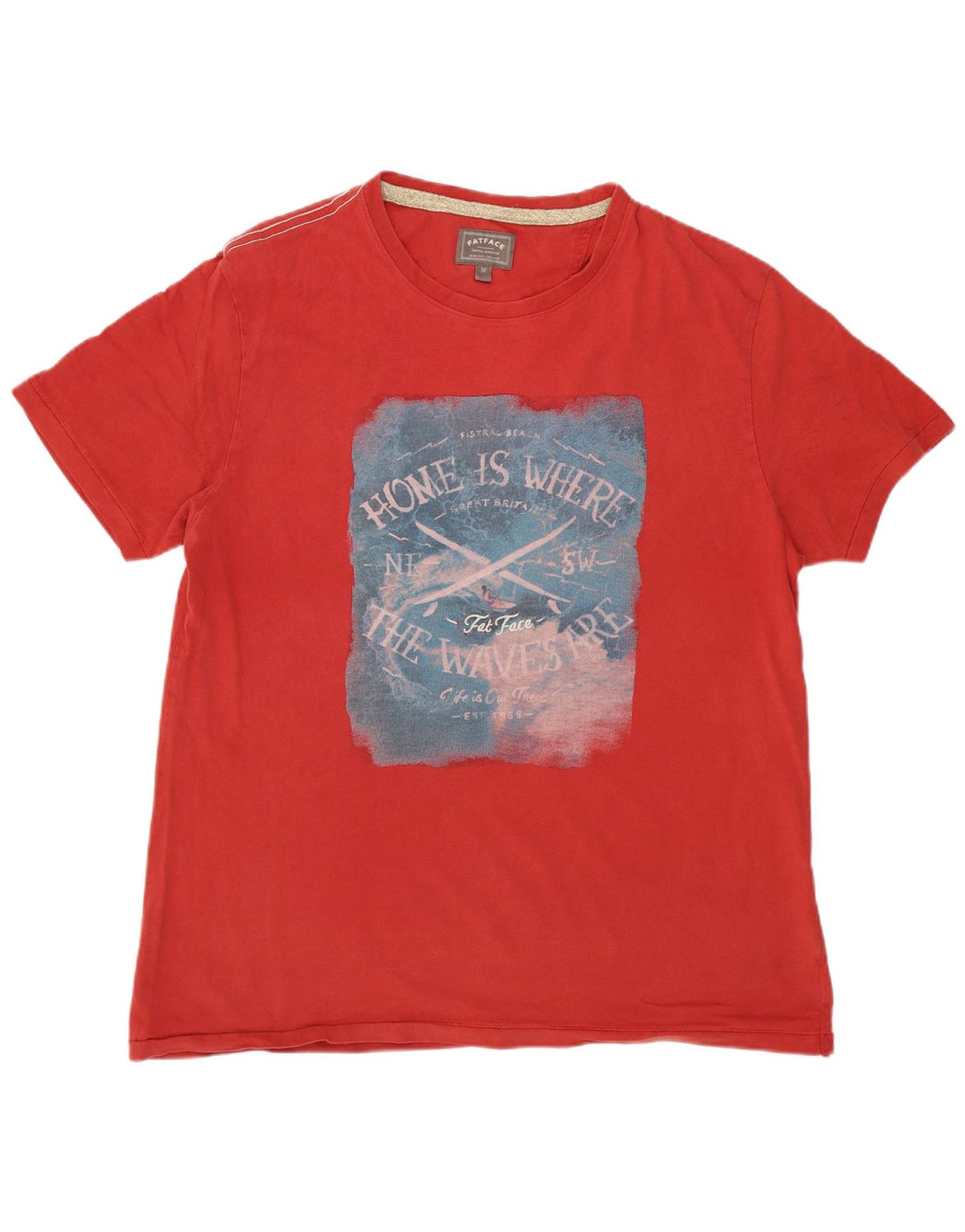 Fat Face Herre grafisk T-shirt Top Medium Rød Bomuld