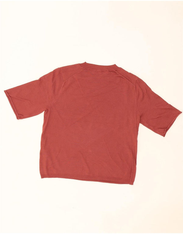 Zara Dame Crop Crew Neck Jumper Sweater UK 12 Medium Burgundy