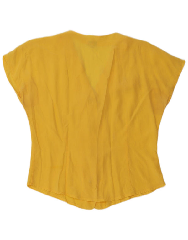 Vintage kvinders kortærmet skjortebluse UK 16 Large Yellow Silk