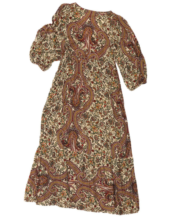 Zara Dame 3/4 ærmet Maxikjole UK 10 Small Multicolored Paisley