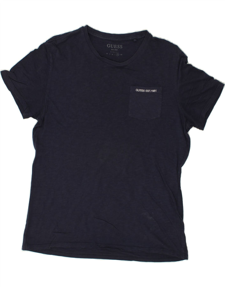 GUESS Mens T-Shirt Top XL Navy Blue Cotton Vintage Guess and Second-Hand Guess from Messina Hembry 
