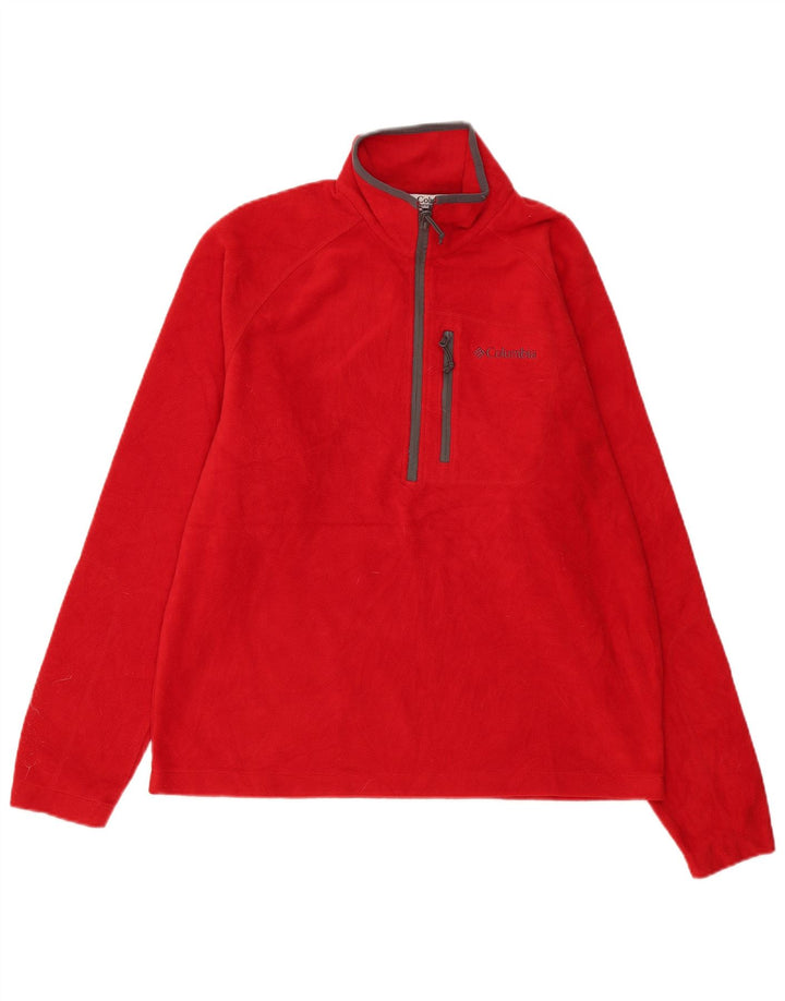 COLUMBIA Mens Zip Neck Fleece Jumper Large Red Polyester