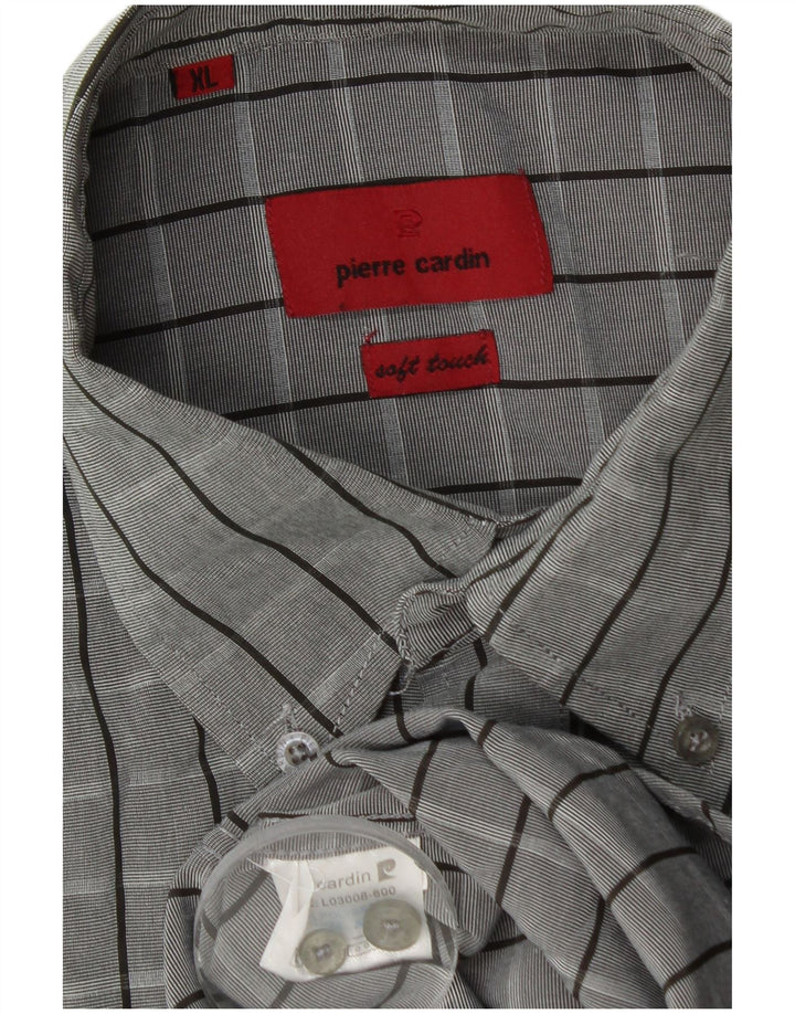 Pierre Cardin kortærmet herreskjorte XL grå ternet polyester