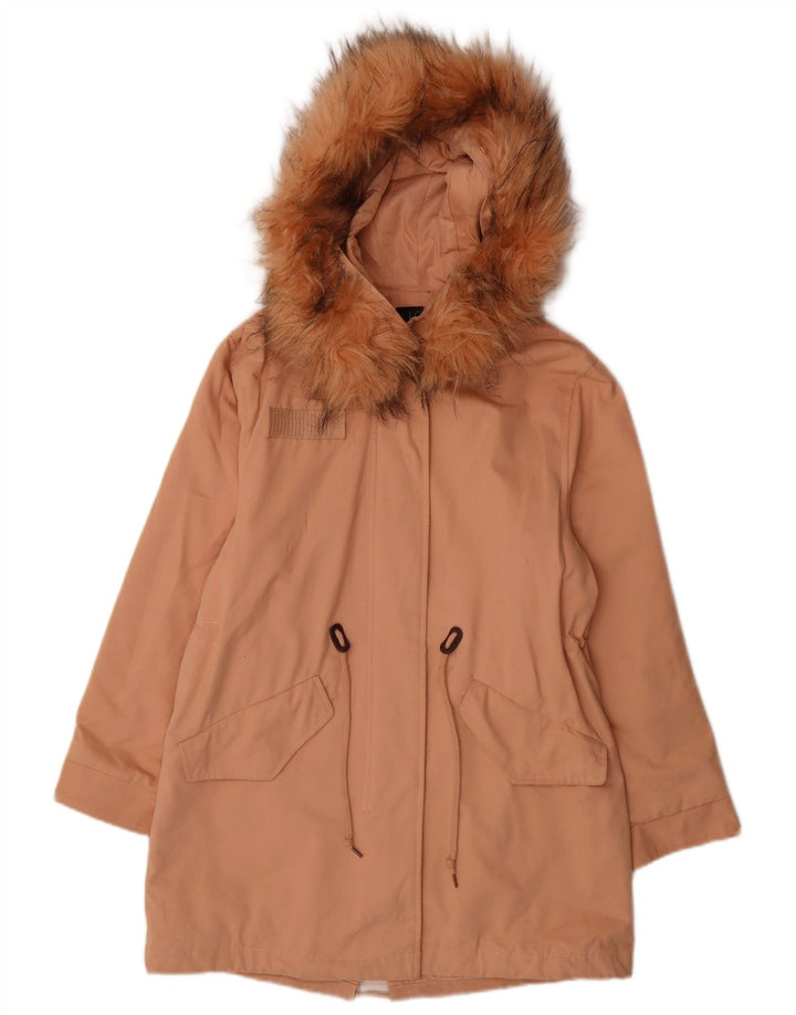 Lefties Dame Hætte Oversized Parka Jacket UK 10 Small Pink Bomuld
