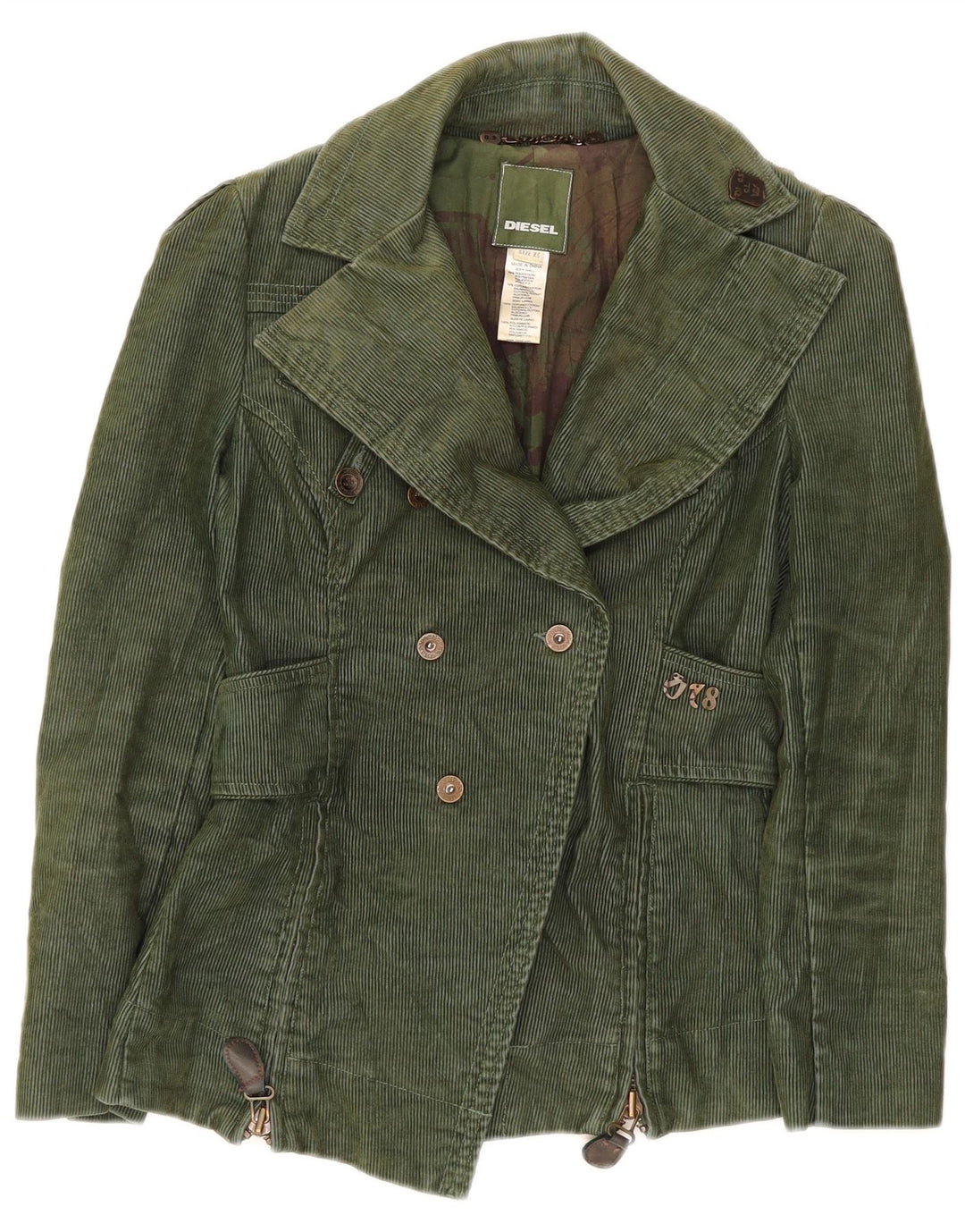 Diesel Dame Dobbeltradet Blazer Jacket UK 6 XS Grøn Polyester