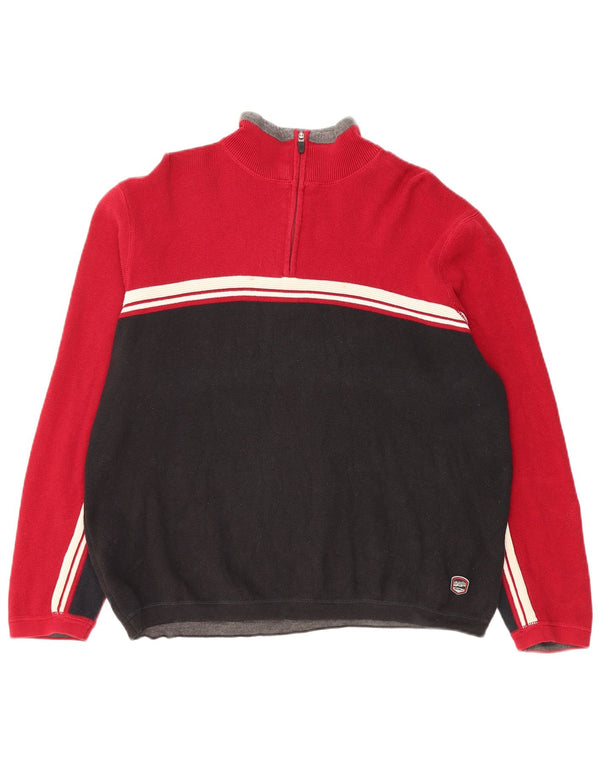 Eddie Bauer Herre Zip Neck trøje Sweater Small Red Colourblock Bomuld