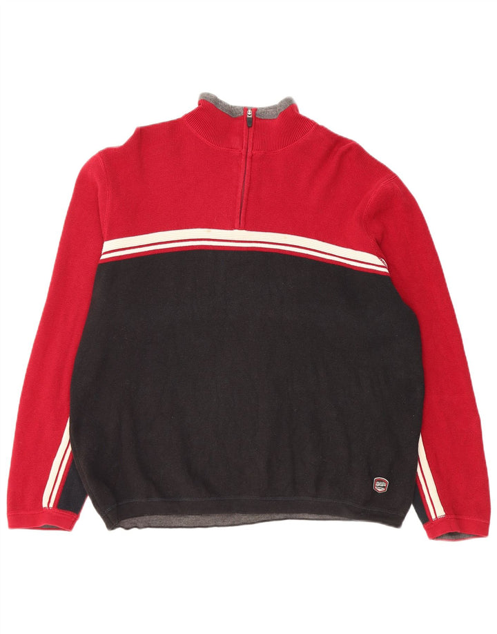Eddie Bauer Herre Zip Neck trøje Sweater Small Red Colourblock Bomuld
