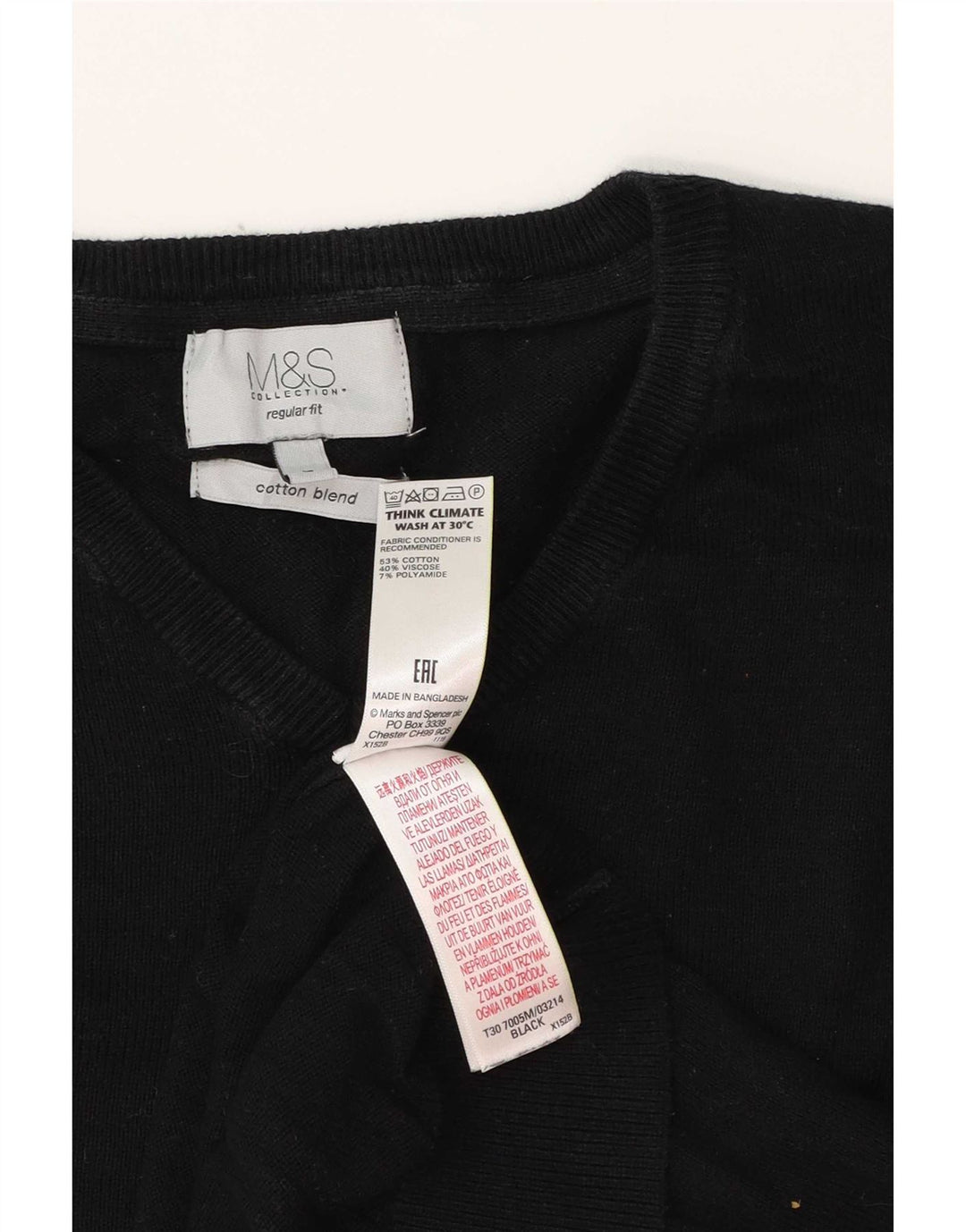 Marks & Spencer Herre Regular Fit V-hals sweater Stor sort bomuld