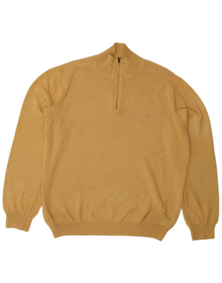 Henry Cottons Herre Zip Neck Jumper Sweater Stor Gul Bomuld