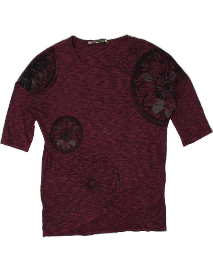 DESIGUAL Womens Abstract Pattern Blouse Top UK 10 Small Burgundy Viscose Vintage Desigual and Second-Hand Desigual from Messina Hembry 