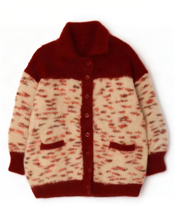 Vintage Dame Cardigan Sweater UK 20 2XL Rød Flecked