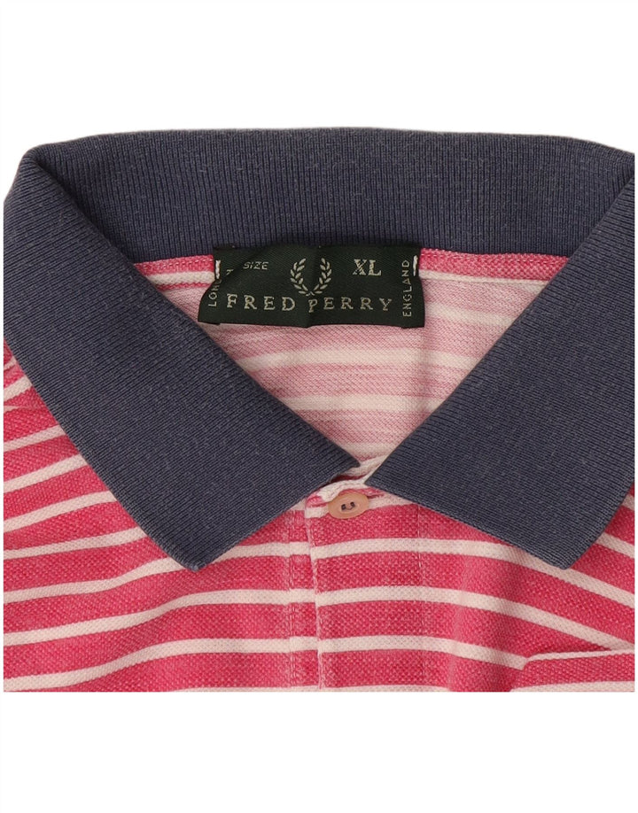 Fred Perry Herre Rugby Polo Shirt XL Pink Stribet