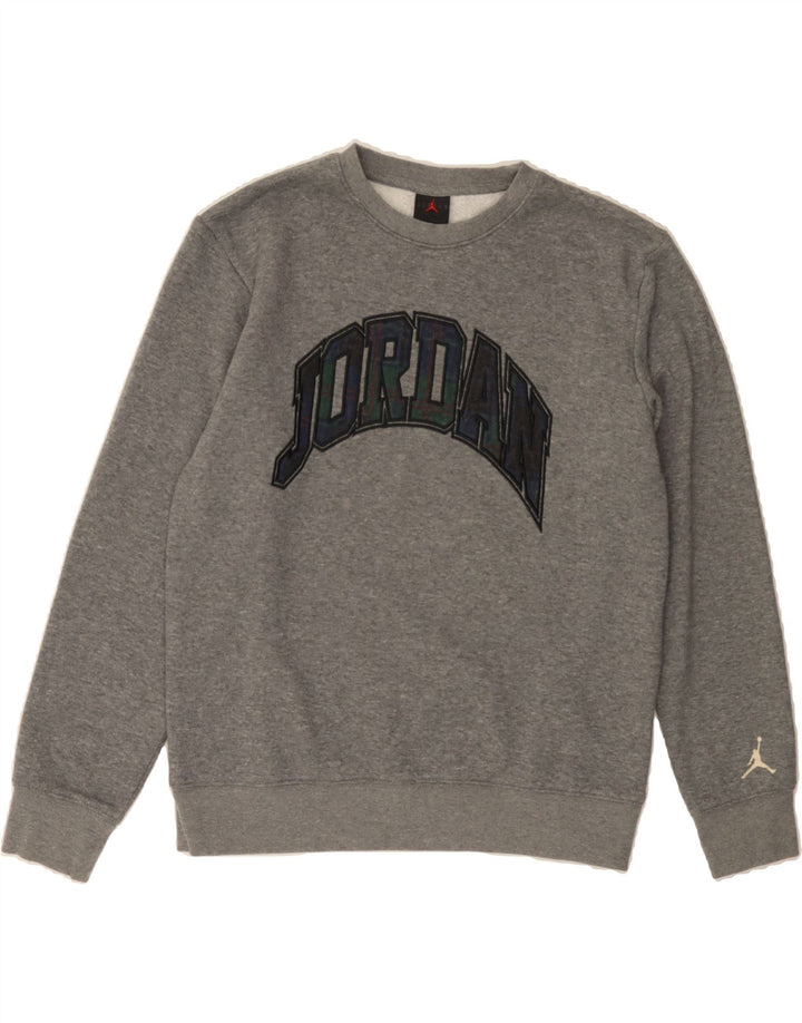 JORDAN Boys Graphic Sweatshirt Jumper 13-14 Years XL Grey Cotton Vintage Jordan and Second-Hand Jordan from Messina Hembry 