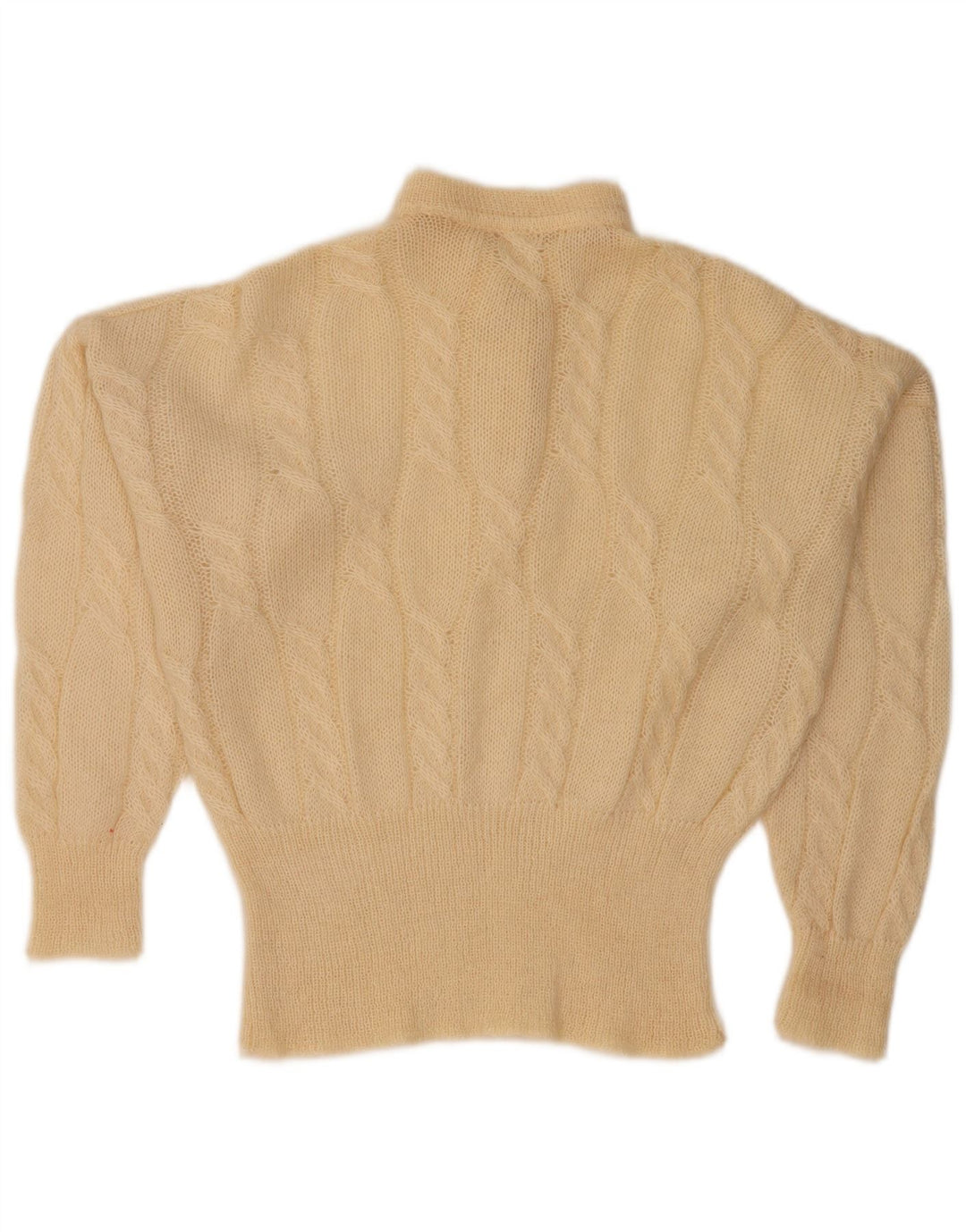 Vintage Dame Batwing Button Neck Jumper Sweater UK 18 XL Beige